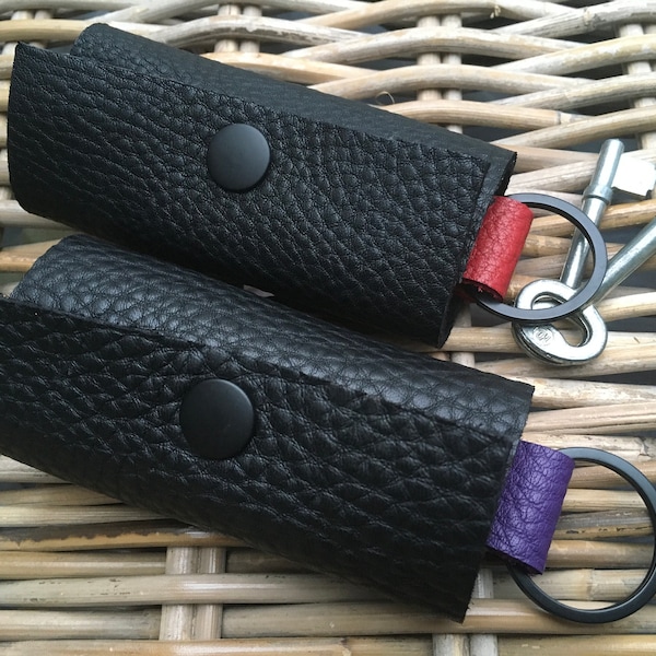 Fait à la main au Royaume-Uni 2 couleurs doux épais noir et violet/rouge pochette en cuir porte-clés porte-clés porte-clés UNISEX Cadeau pour son cadeau pour lui