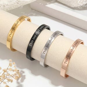 Motivational This Too Shall Pass Cuff Bracelet, Hidden Sarcastic Message, Stainless Steel Bangle
