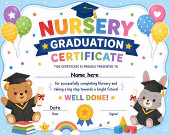 Afstudeercertificaat kwekerij afdrukbaar | Gepersonaliseerde afstudeerprijs voor kleuters | Cadeau voor babyverlaters | Direct downloaden
