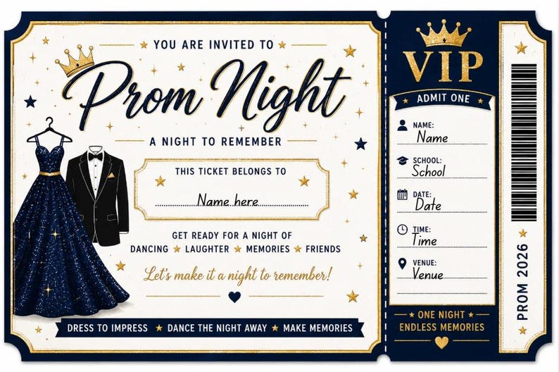 Bar Code For Prom Personalised Prom 2026 Ticket Printable | Editable School Prom ...