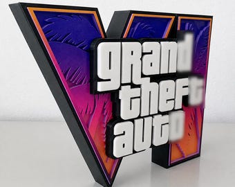GTA 6 Logo | GTA VI Gamer-Dekoration 3D | Retro-Gamer-Schild | Gaming-Zimmer-Dekoration | 3D-Schreibtischfigur | Geschenkidee für das GTA 6-Autospiel
