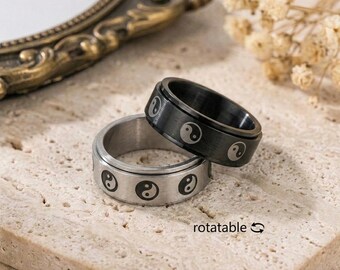 Anello girevole Yin Yang / Anello antistress girevole in acciaio inossidabile per uomo e donna / Anello antistress unisex / Gioielli antistress / Anello di equilibrio