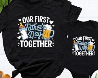 2026 fathers day shirt, our first fathers day shirt new daddy tees, 1st Fathers Day outfit matching dad girl baby shirt, dad boy baby tee
