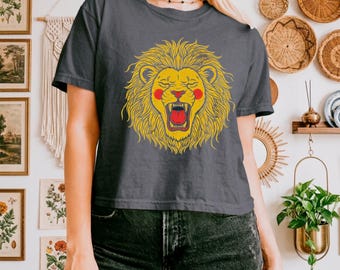 Vintage Boho Lion Comfort Colors Crop Top Boxy Tee 3023CL T-shirt, Womens, Unisex