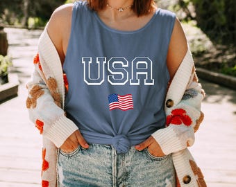 USA Matching Tank Tops, Comfort Colors Couples Tank, American Flag Tank Top, Patriotic Summer Shirt, Unisex Beach Tank, Fourth of July Shirt