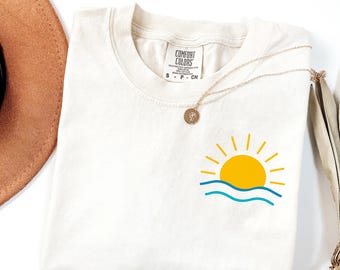 Comfort Colors Cotton Summer Beach T-Shirt, Vacation Sun Wave Tee