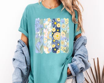 Comfort Colors® Water Color Flowers Shirt, Floral Shirt, Gardening Shirt, Pressed Flower Shirt, Boho Wildflowers Shirt, Cottagecore Floral