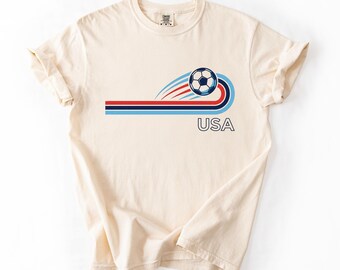 USA Soccer Fan Shirt, Red White Blue Soccer Tee, American Game Day Shirt, Soccer Lover Gift, Patriotic Sports Fan Shirt, comfort color shirt