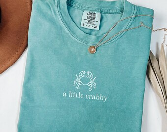 Comfort Colors® A little Crabby Shirt, Minimalist Beach T-shirt, Funny Meme Shirt, Summer Aesthetic Shirt, Funny Beach Shirt, Coastal Shirt