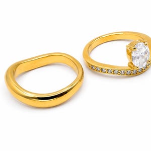 Gold Filled Oval CZ Ring Set 2-Piece Stackable Ring Set  Minimalist Wedding Band Set  Dainty Promise Ring Gift for Her.