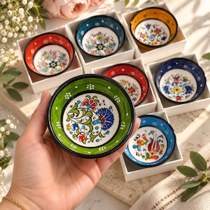 Ceramic Wedding Favor Bowls with Turkish Tile Pattern and Dried Flowers
