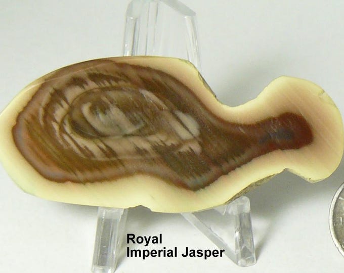 Royal Imperial Jasper cabochon, mirror finish, natural, brown and cream color, no pits or fractures, natural lapidary slice  (25165),