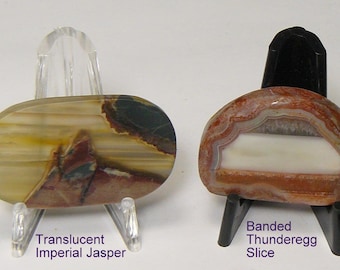 2 preformed lapidary slabs. Imperial Jasper, Banded Geode slice, natural, no pits or fractures. (26007)