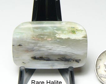 Rare Hyalite picture Opal Cabochon, all sides flat, mirror finish, tiny pits, 1 sealed fracture, from Utah, stand included   (25191)