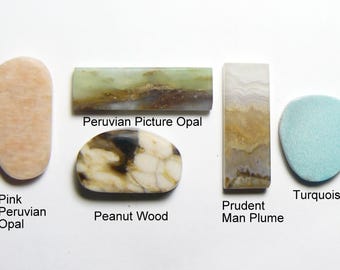 5 Small lapidary cabs, 1200 grit finished, rare and scarce, designer shapes, all natural colors, for pendants, rings and collections (25198)