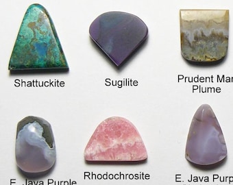 6 Small lapidary cabs, 1200 grit finished, no pits or fractures, rare and scarce, designer shapes, all natural  colors, ring stones (25174)