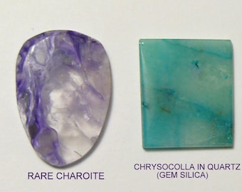 Rare Charoite and Chrysocolla in Quartz (Gem Silica), preformed slabs (26015)