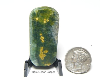 Rare Ocean Jasper Cabochon, flat on all sides, mirror finish, oblong shape, gold and green colors, chrystalized (25197)