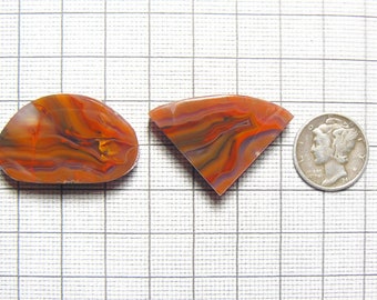 2 Rare Apache agate preformed rough slabs,reddish orange and a tough of clear agate, translucent, beautiful mixed colors  (rs2234)