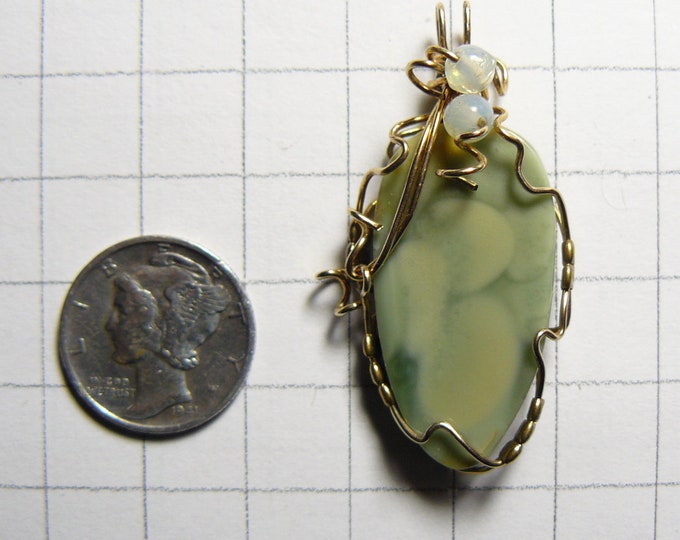 Rare Royal Imperial Jasper Designer Cabochon, wire wrapped with 14kgf wire (w51841)
