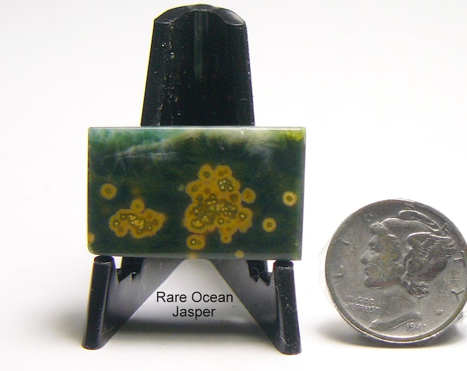 Rare Ocean Jasper Slab: Gold & Green Crystalized, Polished Rectangle prefinished stone (25267)