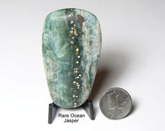 Rare Green Ocean Jasper Cabochon: Crystalized Surface Teardrop (20-31 x 54 x 10 mm)