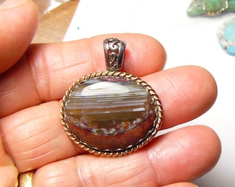 Handmade Butterfly Jasper Pendant: Sterling Silver & Gold Fill Wire