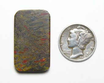 Petrified Dino Bone cabochon, mirror polish, natural brown and red (blood) colors, rectangle shape, no pits or fractures, Origin USA (25177)