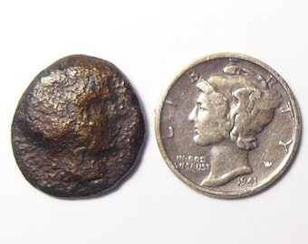 Ancient Roman or Greek coin, electronically cleaned for jewelry or gift, Bronze 16-18 x 4.5 mm, 4.3 g.  Unidentified. (c10)
