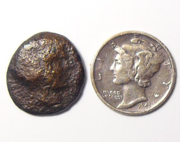 Ancient Roman or Greek coin, electronically cleaned for jewelry or gift, Bronze 16-18 x 4.5 mm, 4.3 g.  Unidentified. (c10)