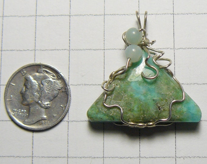 Small Amazonite Designer Cabochon wire wrapped with tarnish proof Argentium silver wire (w51842)