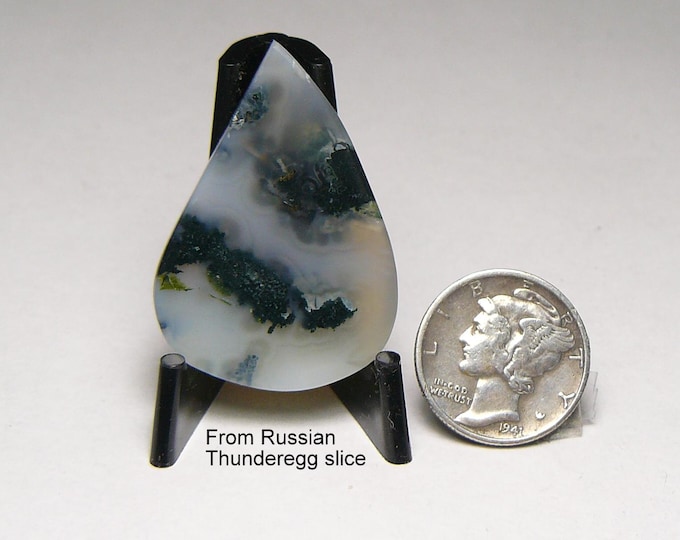Rare Russian Thunderegg agate slice, shaped & prefinished slab,  all sides flat, mirror finish, black, gray, translucent, dendrites (25263)