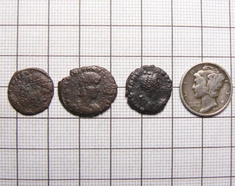 3 Ancient authentic Roman coins, coins for earrings, rings or charms or keep as specimens. (c12121)