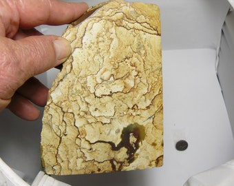 Old stock Yellow Picture Jasper rough chunk, 7 lbs, cut many slabs or cabs, brown banding with hilly picture, Oregon rock (S32731)