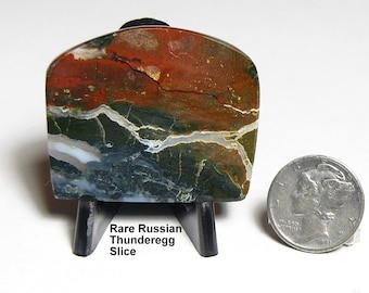 Rare Russian Thunderegg agate slice, shaped & prefinished slab, all sides flat, mirror finish, black white red gray, translucent  (252595