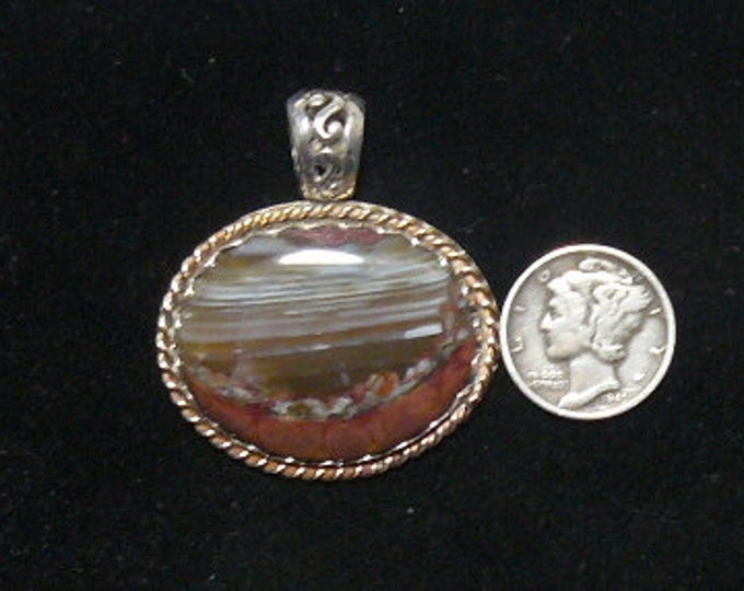Butterfly Jasper Pendant, 1 5/8", hand made SS setting with 14k gold fill twisted wire, gift box (j10601)