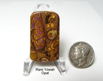 Rare Yowah Opal cabochon, flat back and front, mirror finish, brown tones, opal flashes, no fractures, 1 pit on the back (25172)