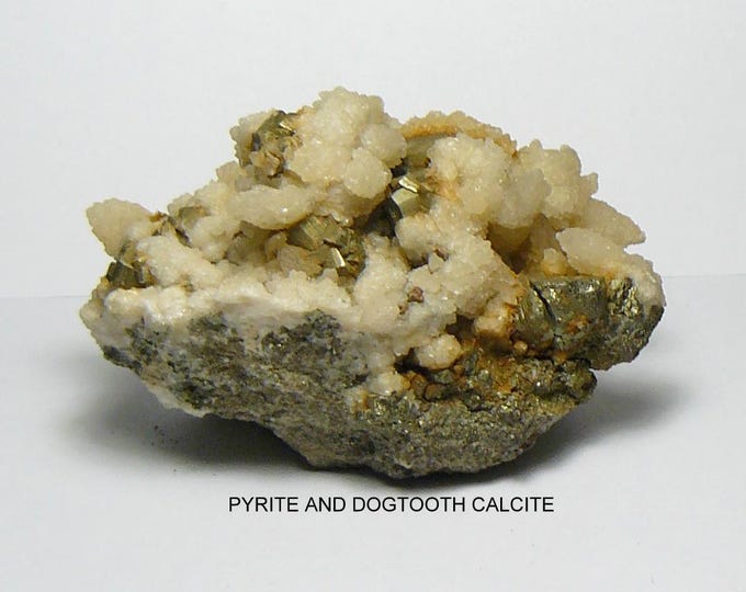 Pyrite with Crystalized Dogtooth Calcite, 28.8 oz specimen, 4 1/2" x 3 1/4" x 3"  (S002)