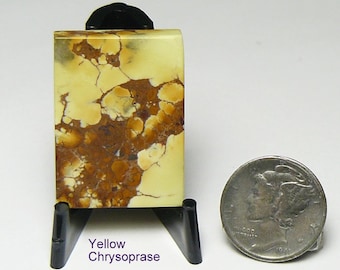 Lemon Chrysoprase lapidary cabochon slab, shaped and sanded smooth, 22x30x6 mm, ready to use, yellow spiderweb magnesite (s26002)