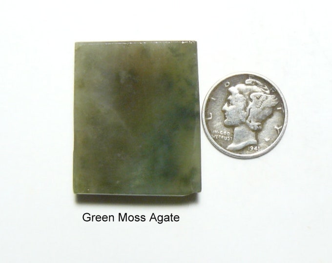 Green Moss Agate lapidary slab, 30 x 27 x 7 mm, preformed sanded and shaped, ready to finish, natural, translucent (rs81832)