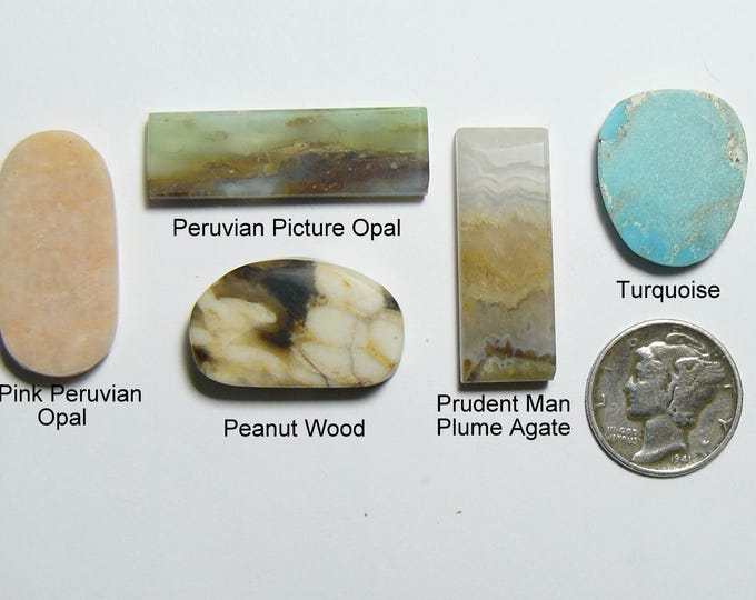 5 Small lapidary cabs, 1200 grit finished, rare and scarce, designer shapes, all natural colors, for pendants, rings and collections (25198)