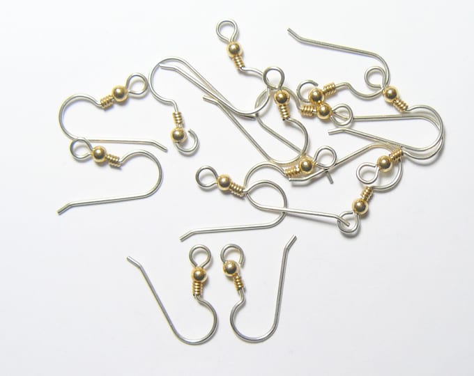 7 pairs of Argentium Silver Earwires with 14k GF bead and coil, anti-tarnish earwires (ear002)