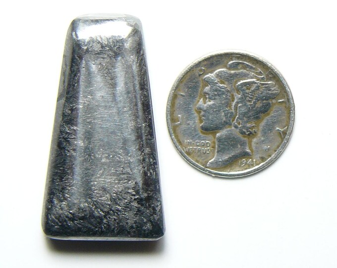 Cobaltite cabochon, bright polish, natural silver color, tower shape, no pits, no fractures, rare mineral from Ontario, Canada  (25178)