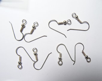4 pairs of Argentium Silver earwires, 3mm bead and coil, wire size .028", anti-tarnish silver (ear003)