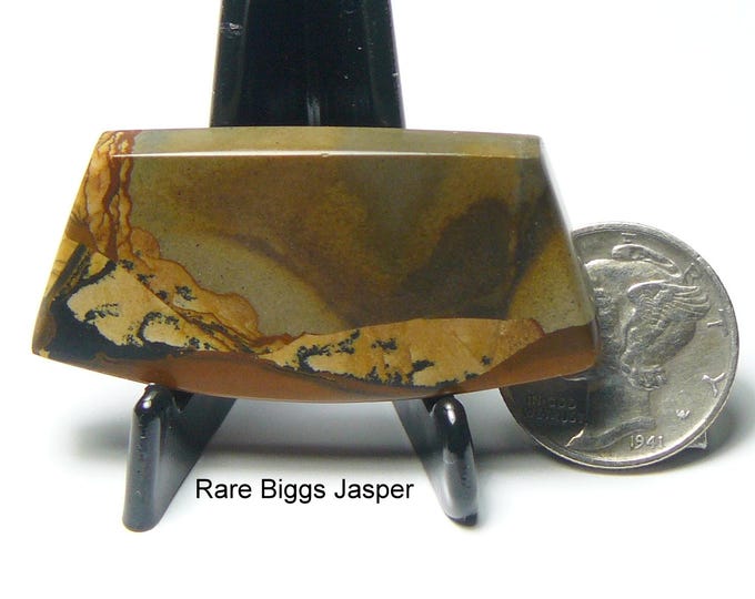 Biggs Picture Jasper cabochon, all sides flat, mirror finish, designer shape, brown and tan, no pits, no fractures, black dendrites (25170)