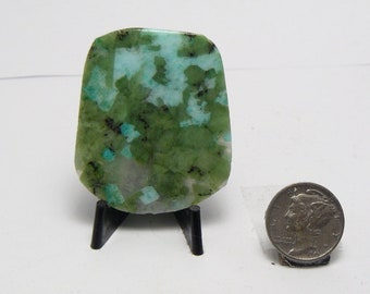 Amazonite and Diopside preformed / prefinished thin slab, 35 x 42 x 2.3 mm,  natural  translucent, blue and green, rare stone (rs12522)