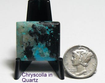 Chrysocolla in quartz, preformed polished lapidary slab,  blue gem silica  (26019)