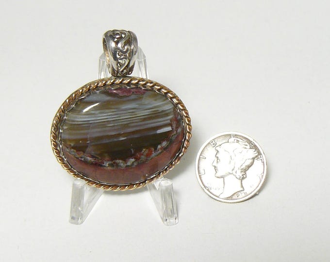 Butterfly Jasper Cabochon,  handmade pendant in sterling silver, 14k gold fill twisted wire and designer bail, gift boxed (j10601)