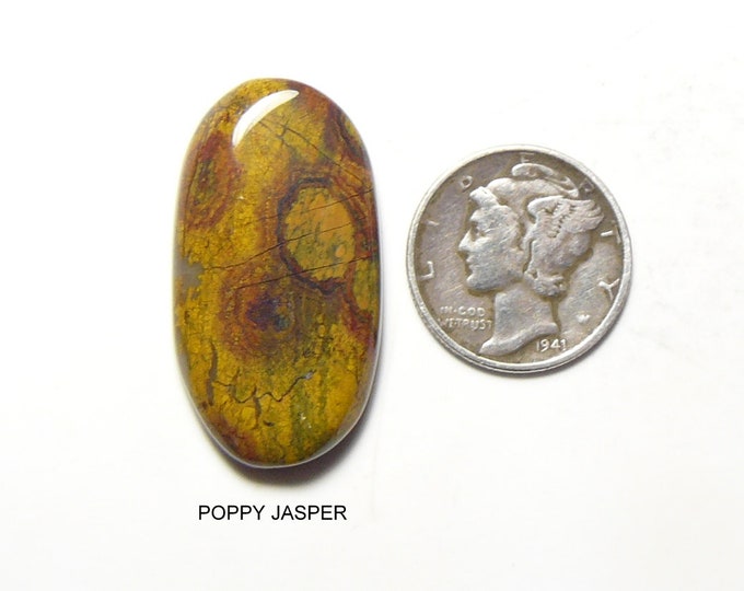 Rare Jasper Agate Spiderweb designer cabochon, 16 x 31 x 5.5 mm, oblong shape, plum & black squiggly circles on yellow matrix rs9932)