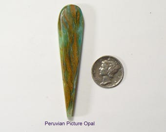 Peruvian Picture Opal preformed lapidary slab, rare natural stone. 61 mm long  (26013)